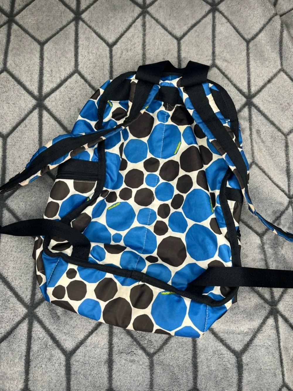 VTG Lesportsac Retired Blue Black Geometric Print Lightweight Travel Backpack